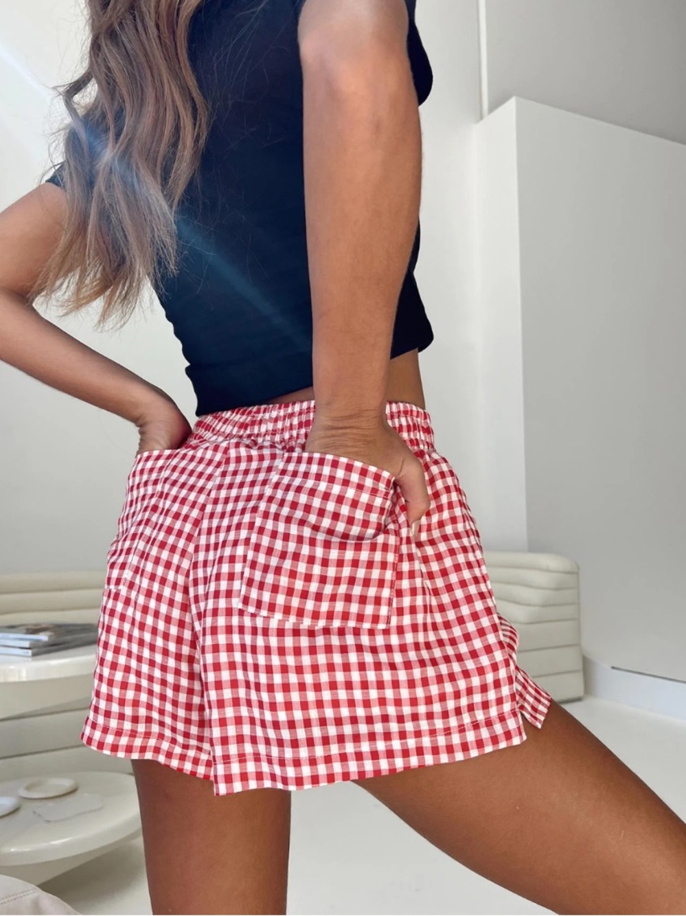 Princess Polly Beach House Shorts Red and White Gingham New!